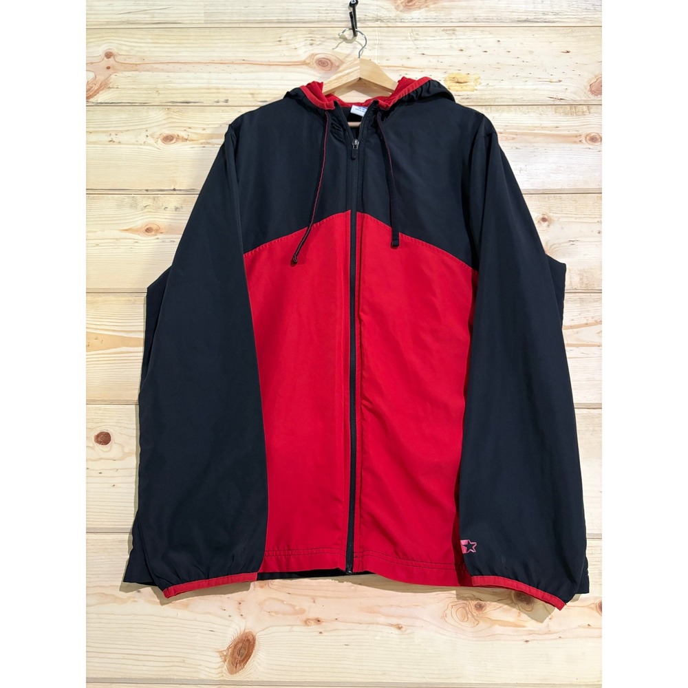 Vintage Starter Windbreaker Jacket Full Zip Hoodie Red Black‎ Mens Sportswear
